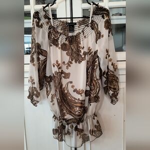 INC INTERNATIONAL CONCEPTS Ivory Gold Paisley Blouse